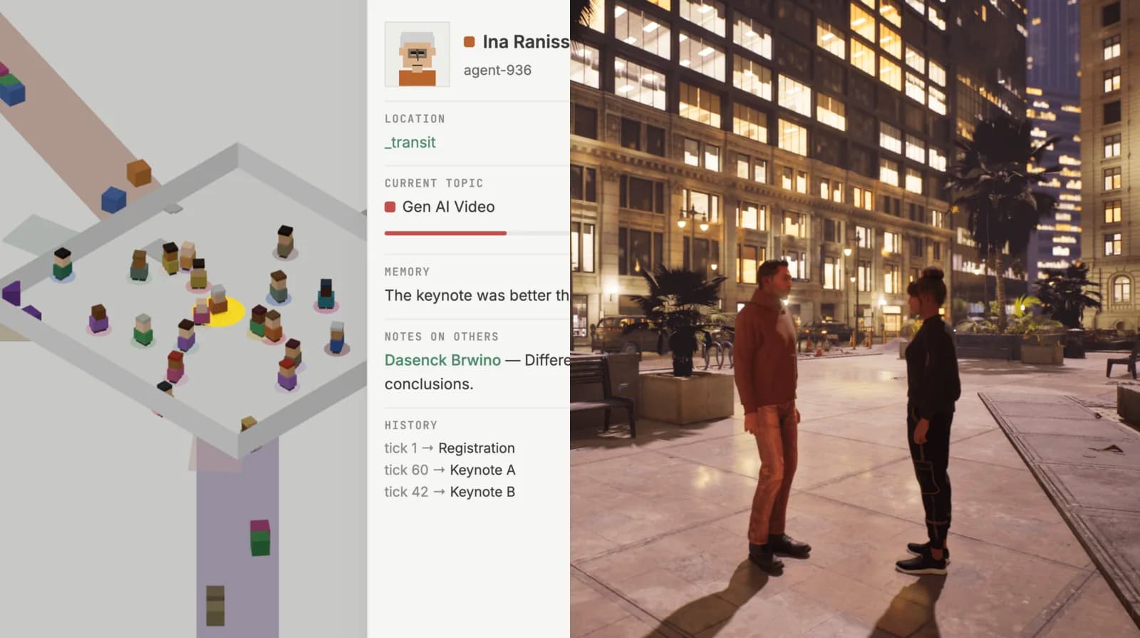 Agents inhabiting connected browser and embodied 3D simulation clients