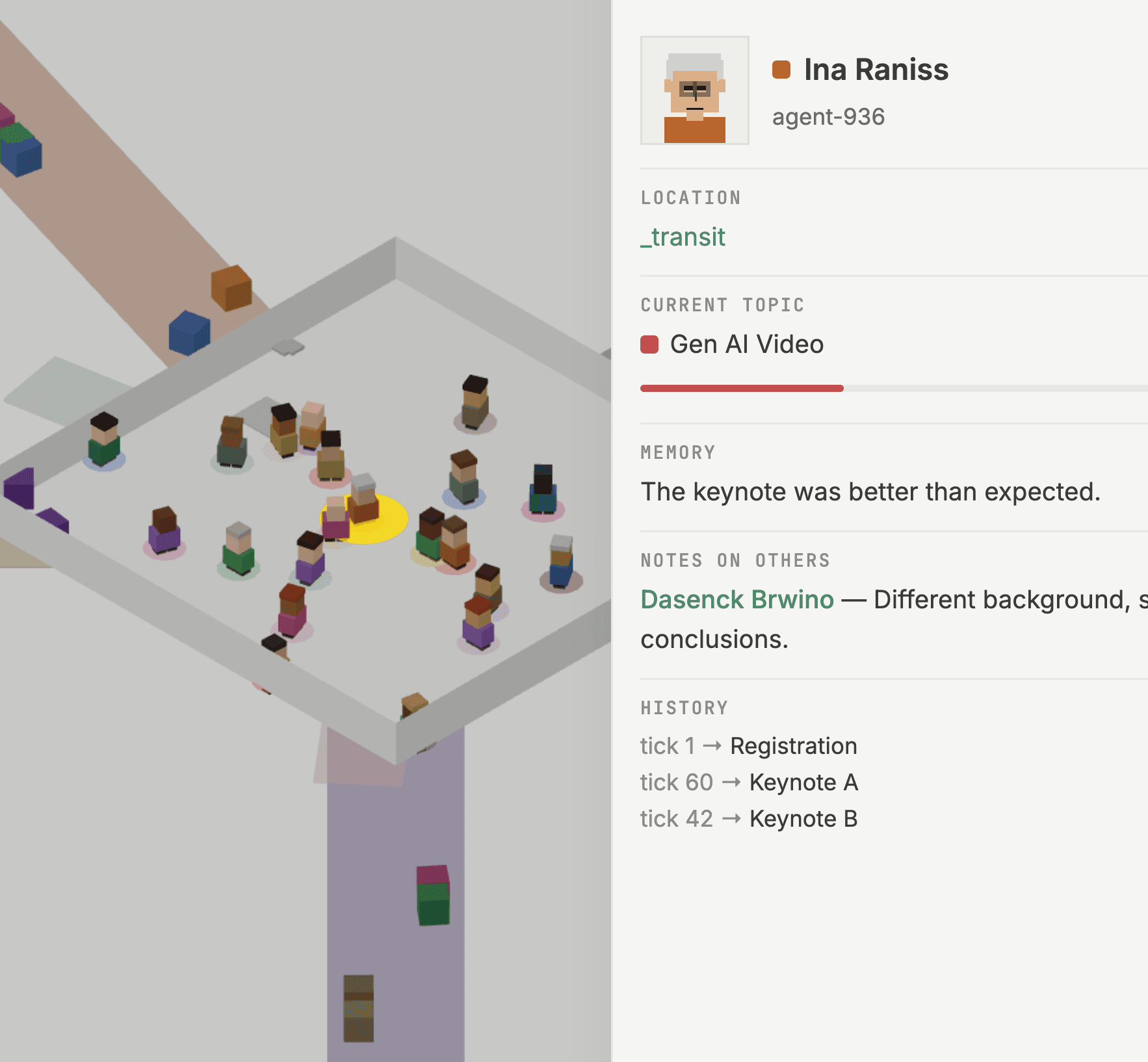 People and agents interacting in a shared simulation